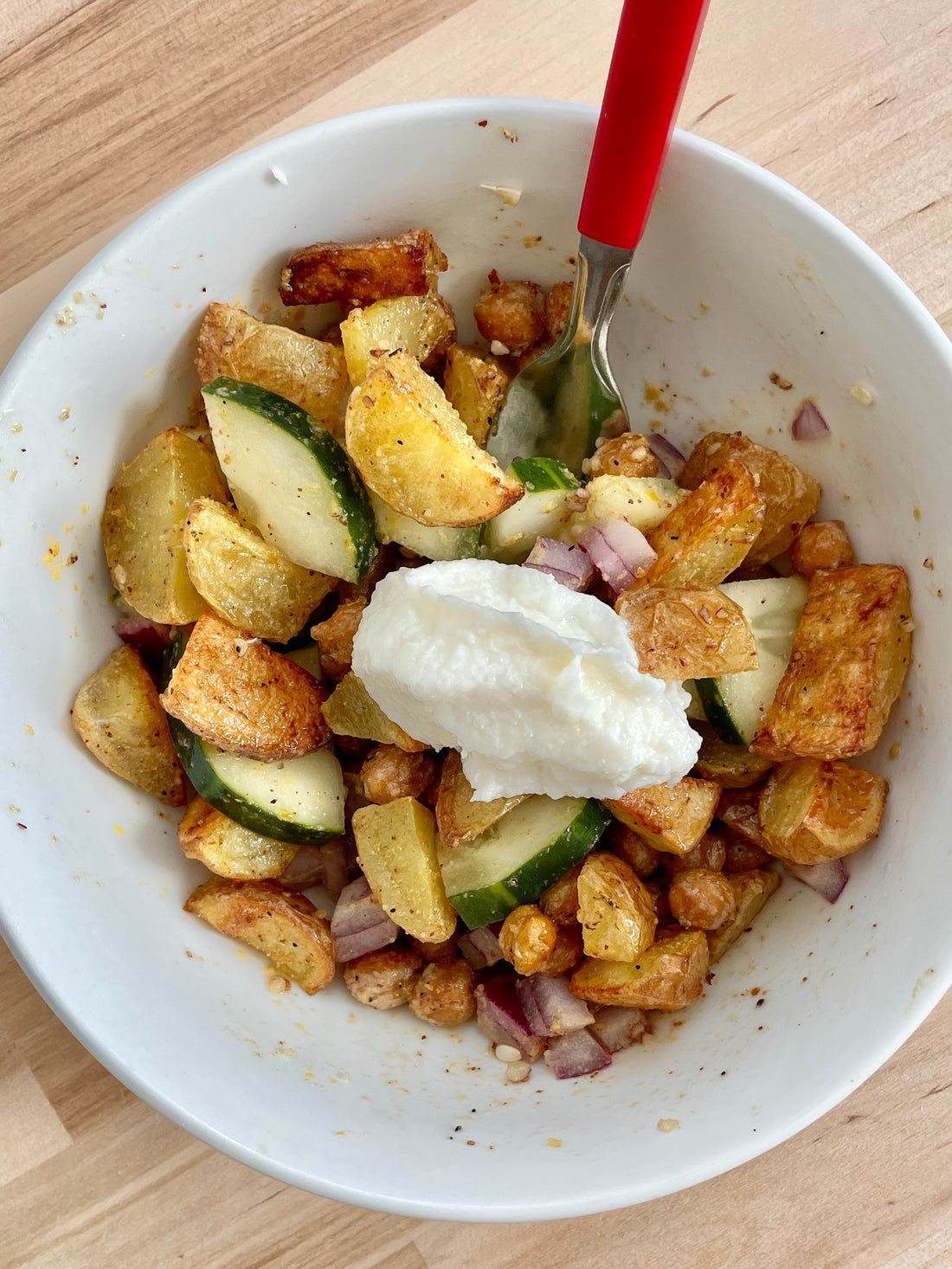 crispy chickpea “parmesan” potato salad